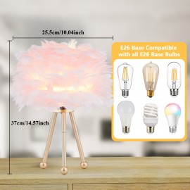 Modern Art Feather Table Lamp with Elegant Feather Shade & Tripod Base - 14.5