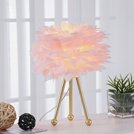 Modern Art Feather Table Lamp with Elegant Feather Shade & Tripod Base - 14.5
