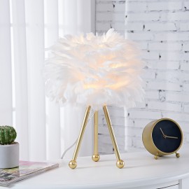 Modern Art Feather Table Lamp with Elegant Feather Shade & Tripod Base - 14.5