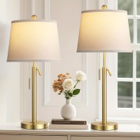 Tall Table Lamps Set Of 2, Modern Golden Table Lamps with White Shade for Living Room, Height Adjustable Nightstand Lamps for Bedroom, 3 Color Temperature Beside Lamps with Pull Chain(Bulbs Included)