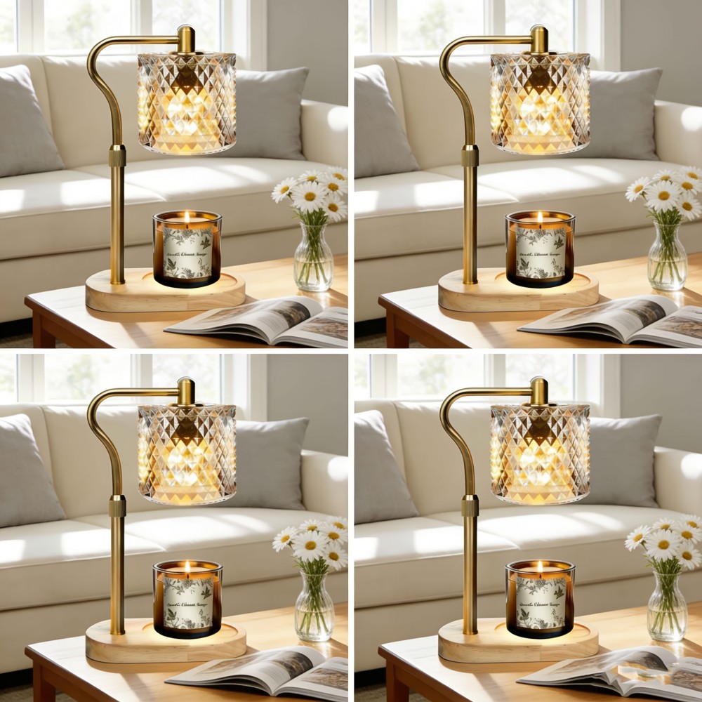 Adjustable Height Modern Wax Warmer Lamp with Wooden Base -Dimmable Brightness & Timer Function, Premium Material Ambient Lighting, Romantic Home Decor Gift for Bedroom Living Room (Bulb Not Included)