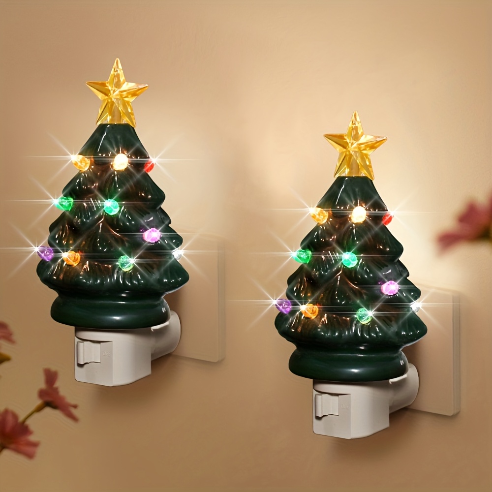 et of 2 Christmas Tree Night Lights for The Holidays, Designed for Wall Mounting And Featuring a 120V American Plug, Perfect for Illuminating Bedrooms, Hallways, Staircases, And Enhancing Christmas Decor Indoors