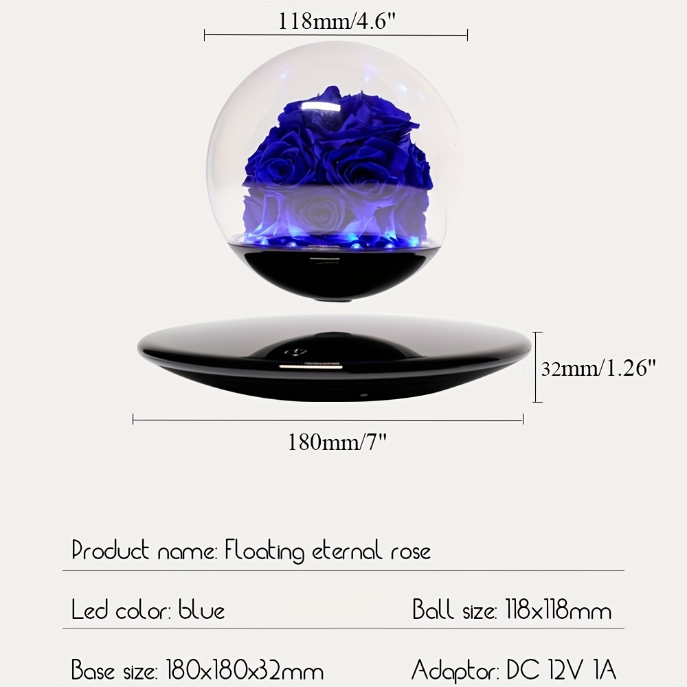 Magnetic Levitating Preserved Rose In Glass Dome with LED Light, Touch Control Light, Floating Forever Flowers Lamp for Valentine'S Day, Anniversary Halloween Christmas, Rose Lamp Unique Gift for Wife Girlfriend Women, Home Decor, Romantic Gift
