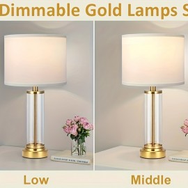 2packs Lamps For Bedrooms Set, Button Switch Glass Table Lamps, 3-Way Dimmable Bedside Lamp With Fabric Lampshade, Modern Nightstand Lamp For Living Room Bedroom, For Living Room, Bedroom, Office, Dining Room, Christmas (LED Bulbs Included)