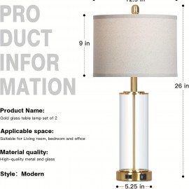 2packs Lamps For Bedrooms Set, Button Switch Glass Table Lamps, 3-Way Dimmable Bedside Lamp With Fabric Lampshade, Modern Nightstand Lamp For Living Room Bedroom, For Living Room, Bedroom, Office, Dining Room, Christmas (LED Bulbs Included)