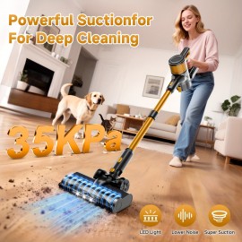 Cordless Vacuum Cleaner | Lightweight, 35Kpas Stick Vacuum with Rechargeable Battery, 45Mins Runtime, 8-in-1 Handheld for Hardfloor & Carpets, Pet Hair Removal, Aluminum Alloy Body, KIKETECH