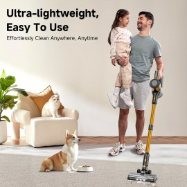 Cordless Vacuum Cleaner | Lightweight, 35Kpas Stick Vacuum with Rechargeable Battery, 45Mins Runtime, 8-in-1 Handheld for Hardfloor & Carpets, Pet Hair Removal, Aluminum Alloy Body, KIKETECH