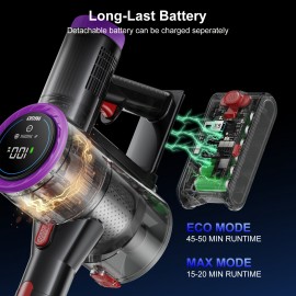 Handheld Vacuum Cleaners for Home Cordless, 180° Foldable Tube, 46Kpa Powerful Stick Vacuum, LED Touchscreen&Self-standing, 50.72oz Dust Cup, Detachable Battery, 8-In-1 Rechargeable Wireless Vacuum for Hardwood Floor Carpet Pet Hair