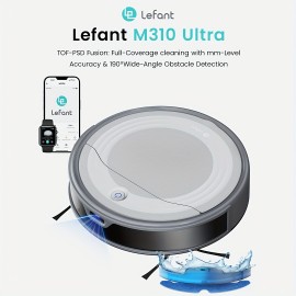 Lefant M310U Robot Vacuum and Mop Combo, 6500Pa Strong Suction, Ultra-Slim Smart Mapping, 190° Obstacle Avoidance, Alexa/WiFi/App Control, 170 Min Runtime, 2-in-1 Sweeper/Mower, Quiet 56dB, Global Voltage (110-240V)