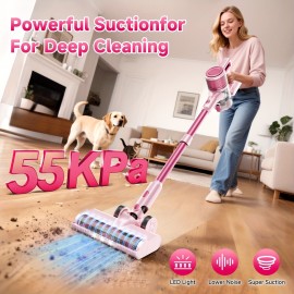 8-in-1 Lightweight Cordless Vacuum Cleaner | 55kPa Powerful Stick Vacuum, Home Essential Cleaning Gadgets for Hardwood, Carpet, Floor, Pet Hair, Wireless, ABS Body, Rechargeable Battery, 45-Minute Battery Life, Noise 50dB, KIKETECH
