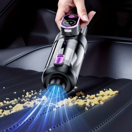 Multi-functional Cordless Handheld Vacuum with brushless motor for powerful suction. USB rechargeable, wireless operation for home/car/office use. Features low noise, LED crevice light, pet hair anti-tangle, and multiple accessories.