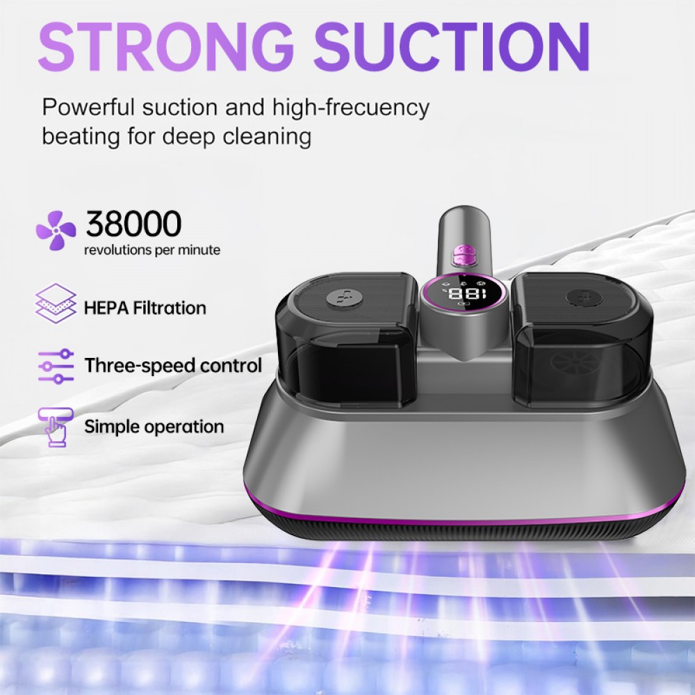 Dual Motor 2-in-1 Beat Suction Vacuum Cleaner | Handheld Cordless, LED Digital Display, 80, 000 Times/min Scan Beat, Double Noise Reduction, Suitable for Bedding, Sofas, Clothes, Pets, Cars, Carpets | HEPA Filter, Rechargeable Lithium Battery