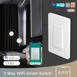 3pcs MOES Smart Light Switch, Compatible with Alexa & Google Home, Single Pole/3-Way WiFi Wall Switch with Smart Life App Remote Control, Neutral Wire Required, No Hub Required, for single/3-Way Circuit Wiring