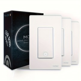 3pcs MOES Smart Light Switch, Compatible with Alexa & Google Home, Single Pole/3-Way WiFi Wall Switch with Smart Life App Remote Control, Neutral Wire Required, No Hub Required, for single/3-Way Circuit Wiring