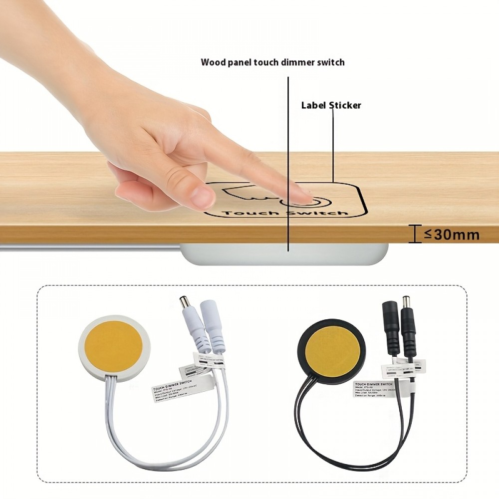 DC5-24V 25mm Wooden Furniture Touch Sensor LED Dimming Switch | 5A Hidden Surface Switch for LED Light Strip Decoration, Suitable for Halloween, Christmas Party, Black, White