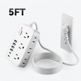 1pc Multi-Outlet Surge Protection Power Strip with USB Port And Switch - 6 AC Outlets, 4 USB-A Ports And 2 Type-C Ports And 5ft/10ft Extension Cord - for Office, Study, Home, And School Use - Power Socket with Overload Protection