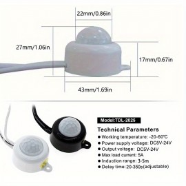 Highly Sensitive PIR Motion Detector Light Switch for DC5 - 24V, Designed for Automatic Infrared Detection, Suitable for Single Color RGB LED Strips