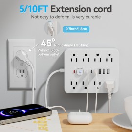 14-In-1 Ultra Slim Power Strip with 8 Sockets And 6 USB Ports (Including 2 USB-C), Desktop Charging Hub Featuring Surge Protection, Perfect for Use on Cruise Ships, in Dormitories, And As Travel Necessities.