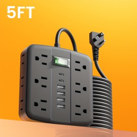 1pc Multi-Outlet Power Strip with Surge Protection And Switch - 12 AC Outlets with 4 USB-A Ports And 2 USB-C Ports, 5ft Extension Cord - for Office, Study, Home And School Use - Power Socket with Overload Protection