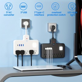 mall Mini Porous Socket With 1C3 USB Control And Multifunctional 9-in-1 Universal Expansion Socket