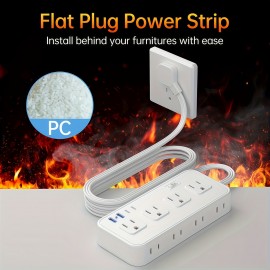 Power Adapter 12-in-1 with 4 USB Ports, 2 USB-Cs and 8 AC Power Outlets, 5ft Extension Cable with Surge Protection Switch for Fast Charging up to 30%, Ideal for Home, Office, Travel and Multi-device Charging