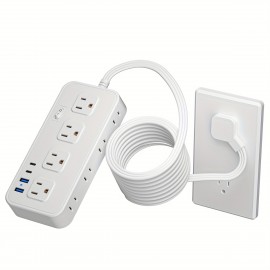 Power Adapter 12-in-1 with 4 USB Ports, 2 USB-Cs and 8 AC Power Outlets, 5ft Extension Cable with Surge Protection Switch for Fast Charging up to 30%, Ideal for Home, Office, Travel and Multi-device Charging