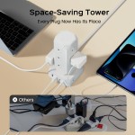 16 IN 1 USB Power Strip Tower, PD 20W Fast 12 AC Outlets (1625W/ 13A) Surge Protector with 2 USB-A, 2 USB-C, 1800J, 6.56ft Flat Plug Extension Cord Charging Station, with Multiple Outlets for Home, Office, Dorm